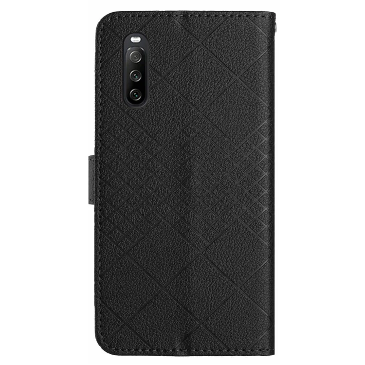 HT06 For Sony Xperia 10 VI Case Rhombus Pattern Imprinted Leather Wallet Phone Cover - Schwarz