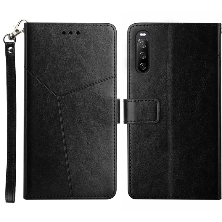 HT01 Für Sony Xperia 10 VI Wallet Case Y-förmige Linien Geprägte Leder-Handyhülle - Schwarz