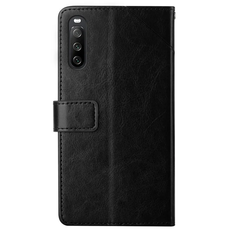 HT01 Für Sony Xperia 10 VI Wallet Case Y-förmige Linien Geprägte Leder-Handyhülle - Schwarz
