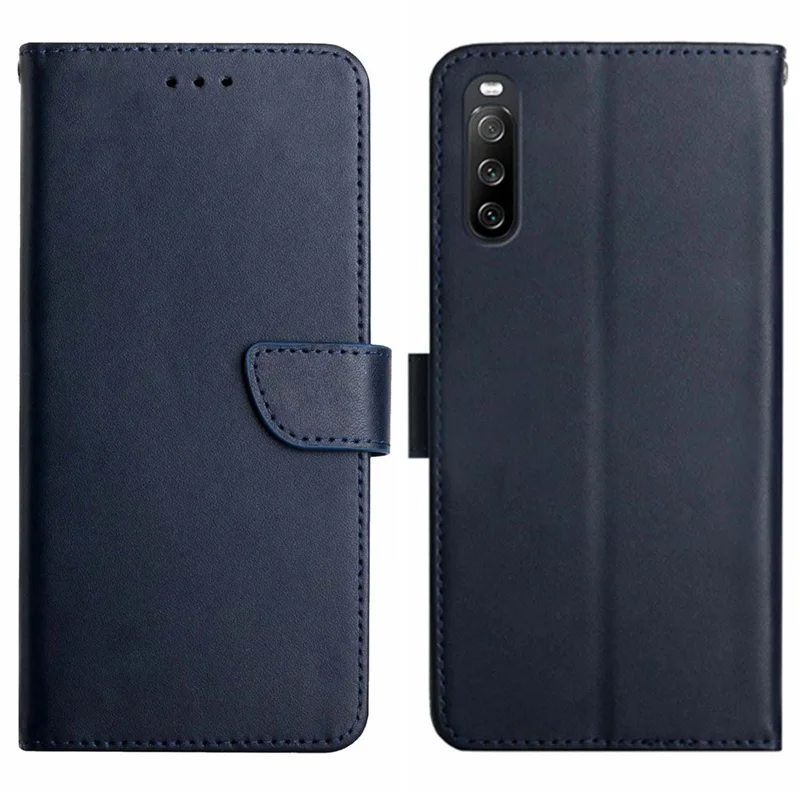 HT02 For Sony Xperia 10 VI Case Nappa Texture Genuine Cow Leather Phone Cover - Blue