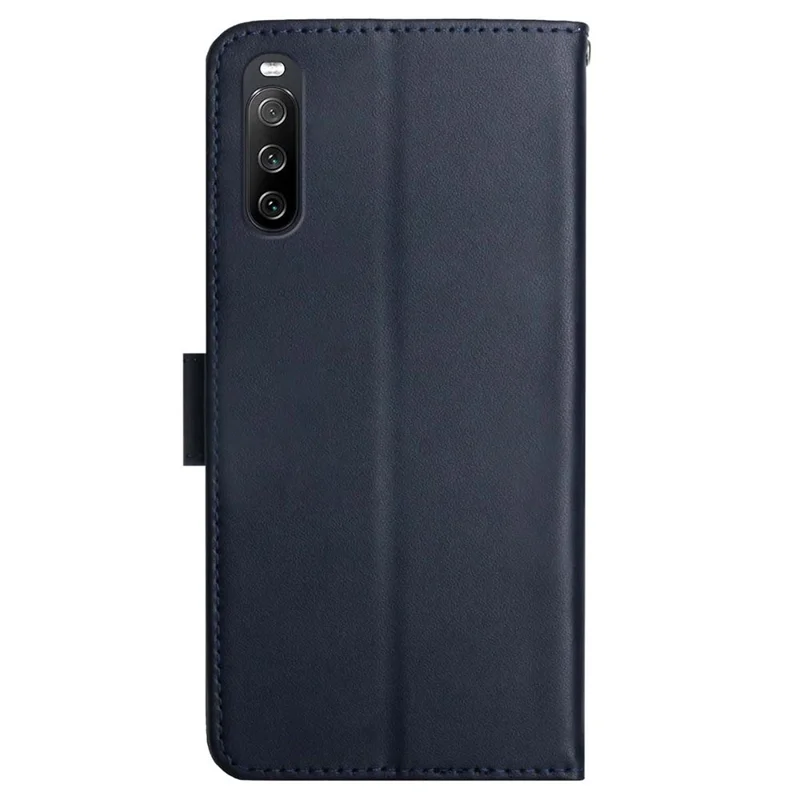 HT02 For Sony Xperia 10 VI Case Nappa Texture Genuine Cow Leather Phone Cover - Blue