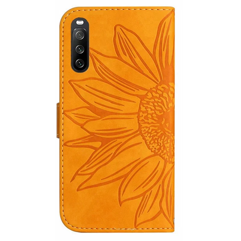 HT04 Para Sony Xperia 10 VI Estuche de Cuero con Correa de Muñeca Cubierta de Teléfono Girasol - Amarillo