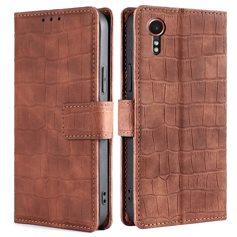 For Samsung Galaxy Xcover7 Case Crocodile Texture Leather Wallet Phone Cover - Brown