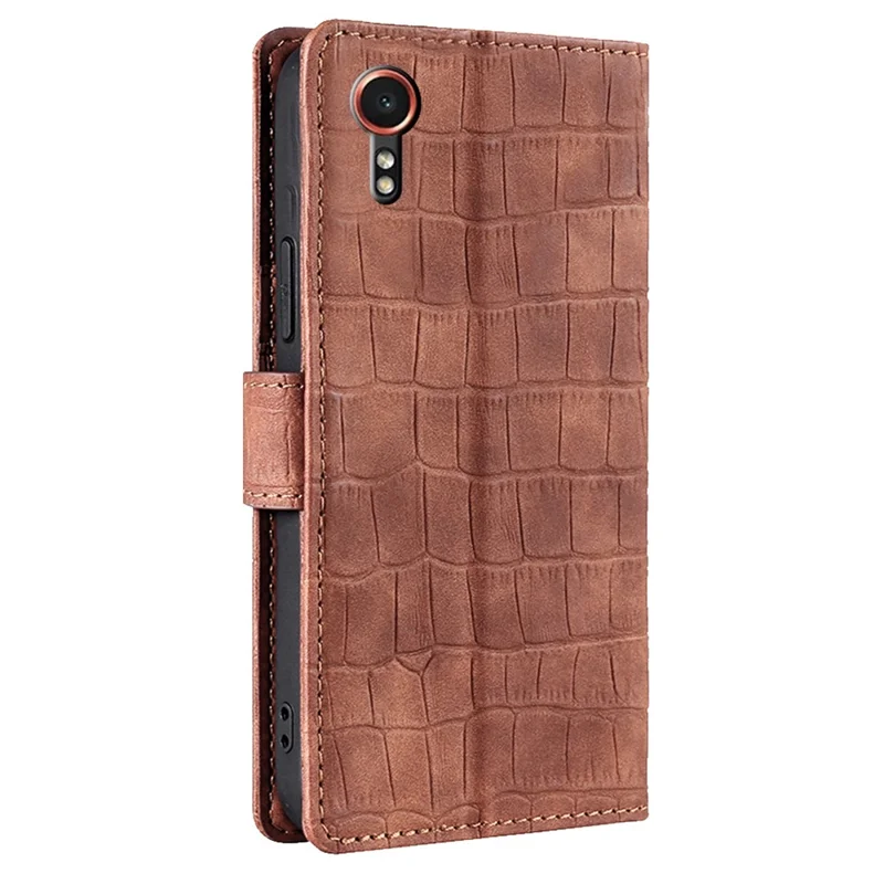 For Samsung Galaxy Xcover7 Case Crocodile Texture Leather Wallet Phone Cover - Brown