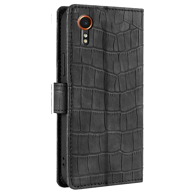 For Samsung Galaxy Xcover7 Case Crocodile Texture Leather Wallet Phone Cover - Black