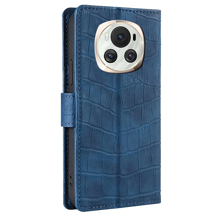 For Honor Magic6 5G Portefeuille Étui de téléphone Texture de crocodile en cuir Folio Flip Cover - Bleu