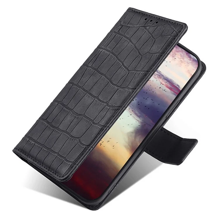 For Honor Magic6 Pro 5G Case Crocodile Texture 3 Card Slots Flip Stand Phone Cover - Black