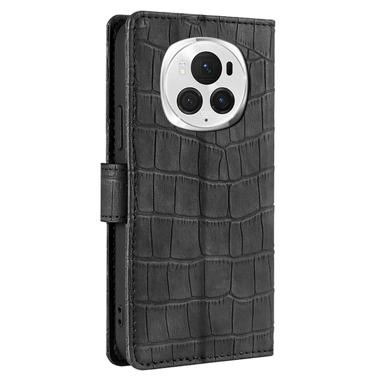 For Honor Magic6 Pro 5G Case Crocodile Texture 3 Card Slots Flip Stand Phone Cover - Black