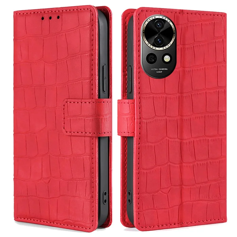 For Huawei nova 12 5G Case Crocodile Texture Leather Wallet Cover with Magnetic Clasp - Red