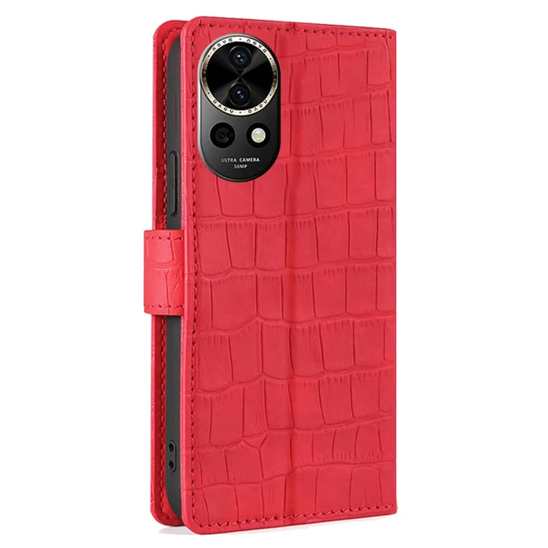 For Huawei nova 12 5G Case Crocodile Texture Leather Wallet Cover with Magnetic Clasp - Red