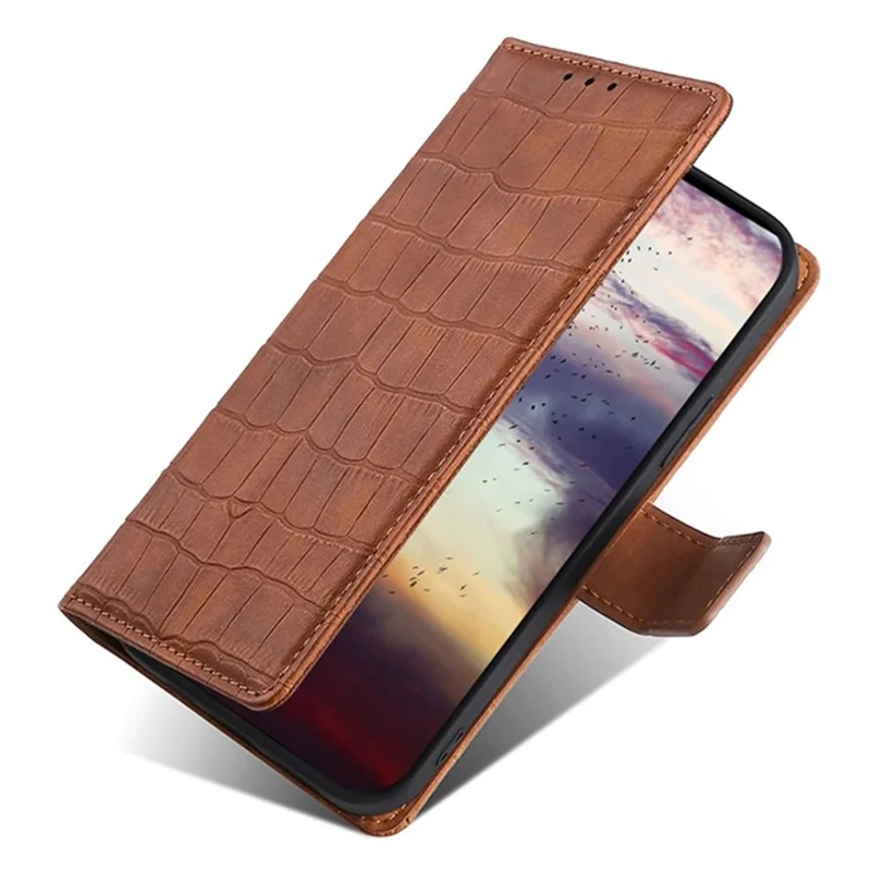 For Huawei nova 12 5G Case Crocodile Texture Leather Wallet Cover with Magnetic Clasp - Brown