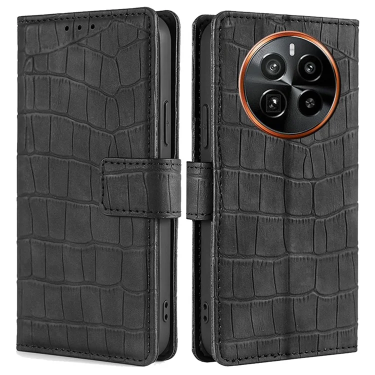 Für Realme GT5 Pro 5G Wallet Case Krokodil-Textur Leder Flip Phone Cover - Schwarz
