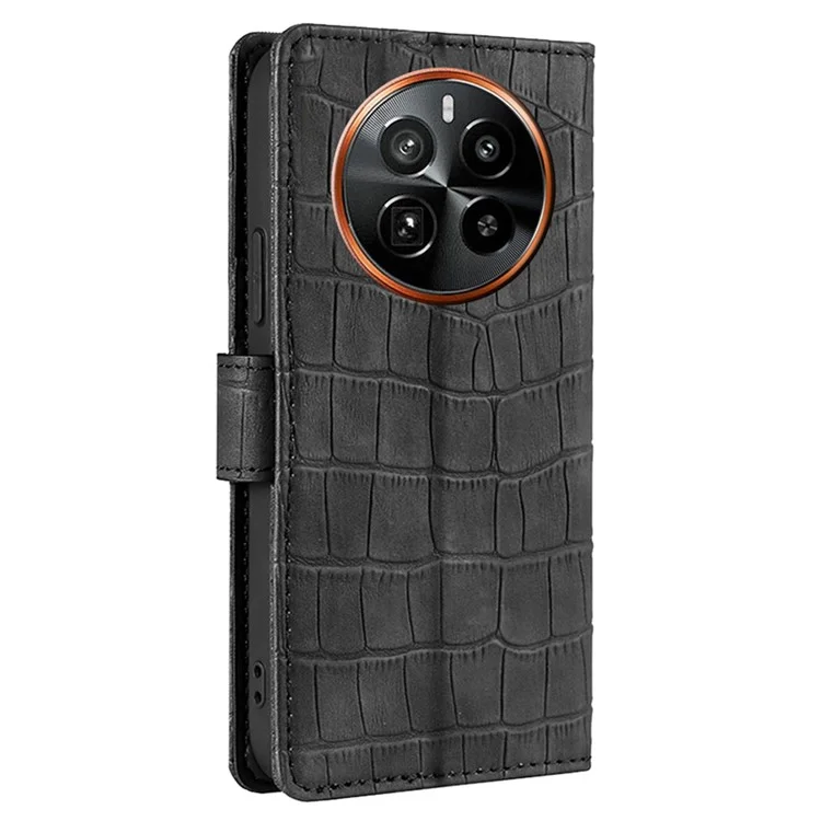 Für Realme GT5 Pro 5G Wallet Case Krokodil-Textur Leder Flip Phone Cover - Schwarz