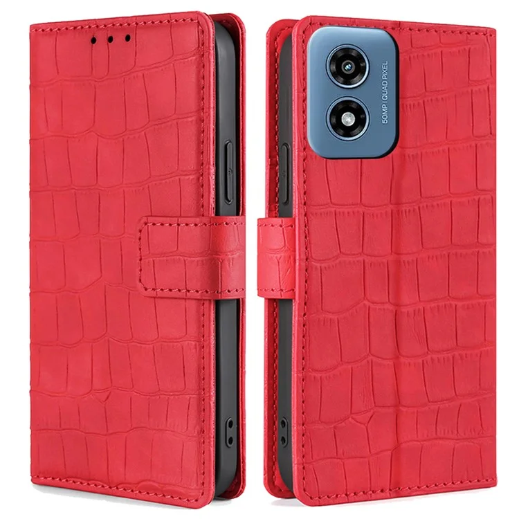 For Motorola Moto G Play (2024) 4G Case Crocodile Texture Wallet Smart Phone Cover - Red