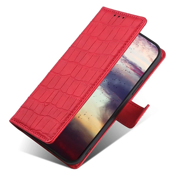 For Motorola Moto G Play (2024) 4G Case Crocodile Texture Wallet Smart Phone Cover - Red