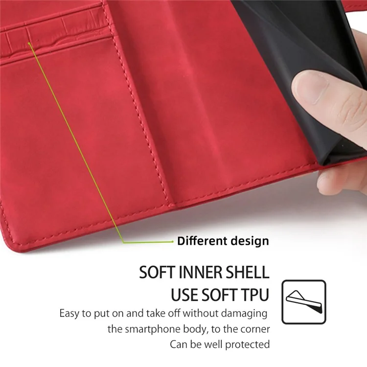 For Motorola Moto G Play (2024) 4G Case Crocodile Texture Wallet Smart Phone Cover - Red