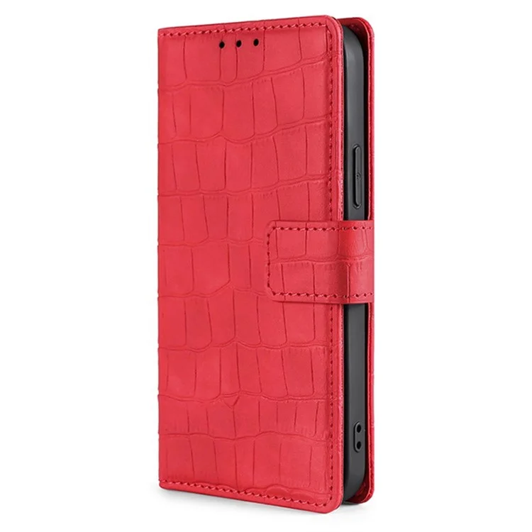 For Motorola Moto G Play (2024) 4G Case Crocodile Texture Wallet Smart Phone Cover - Red
