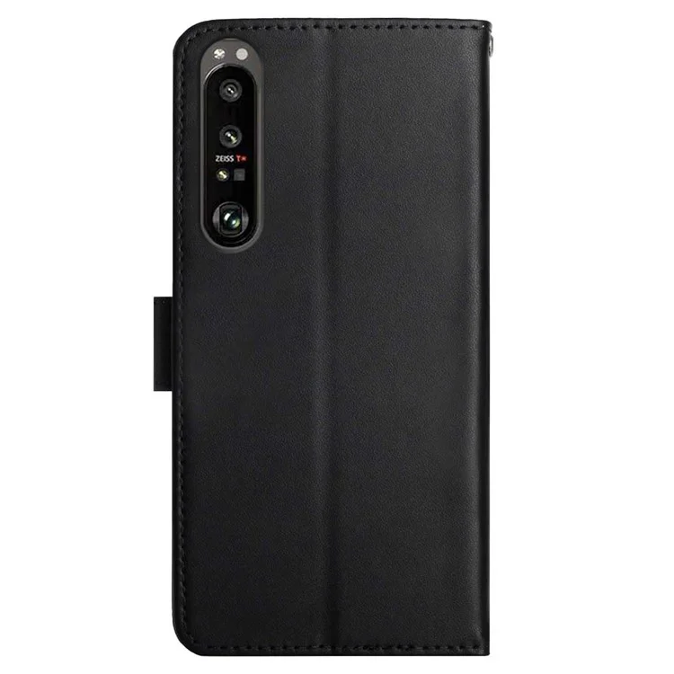 HT02 For Sony Xperia 1 VI Phone Case Nappa Texture Genuine Cow Leather Flip Cover - Black