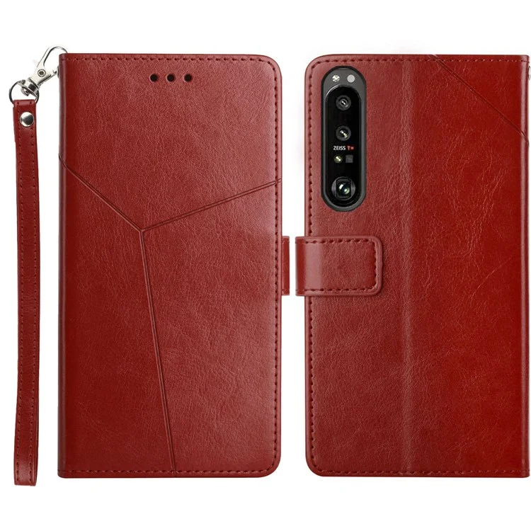 HT01 Per Sony Xperia 1 VI Custodia Antiurto con Linee a Y Stampate Custodia Wallet per Telefono - Marrone