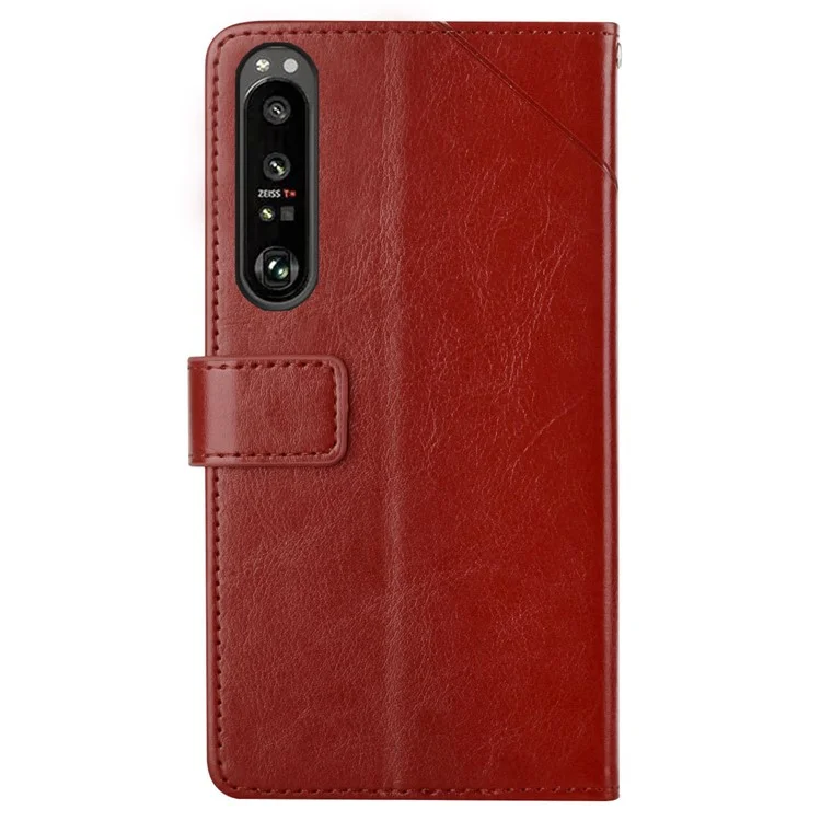 HT01 Per Sony Xperia 1 VI Custodia Antiurto con Linee a Y Stampate Custodia Wallet per Telefono - Marrone