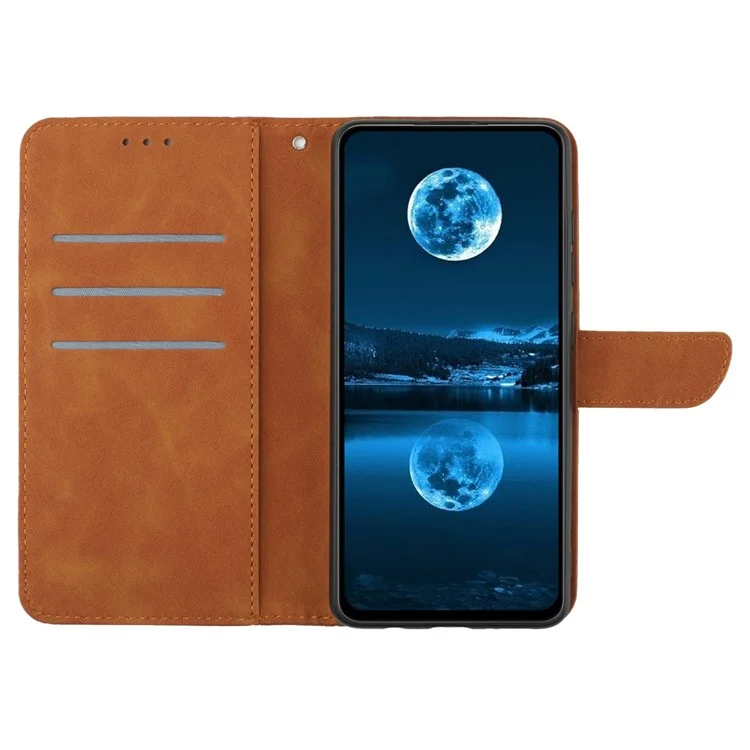 HT05 Per Sony Xperia 1 VI Case Lines Imprinted Skin-touch Wallet Leather Phone Cover - Marrone