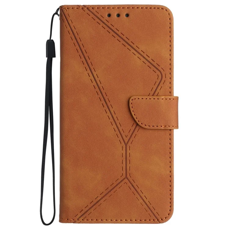 HT05 Per Sony Xperia 1 VI Case Lines Imprinted Skin-touch Wallet Leather Phone Cover - Marrone