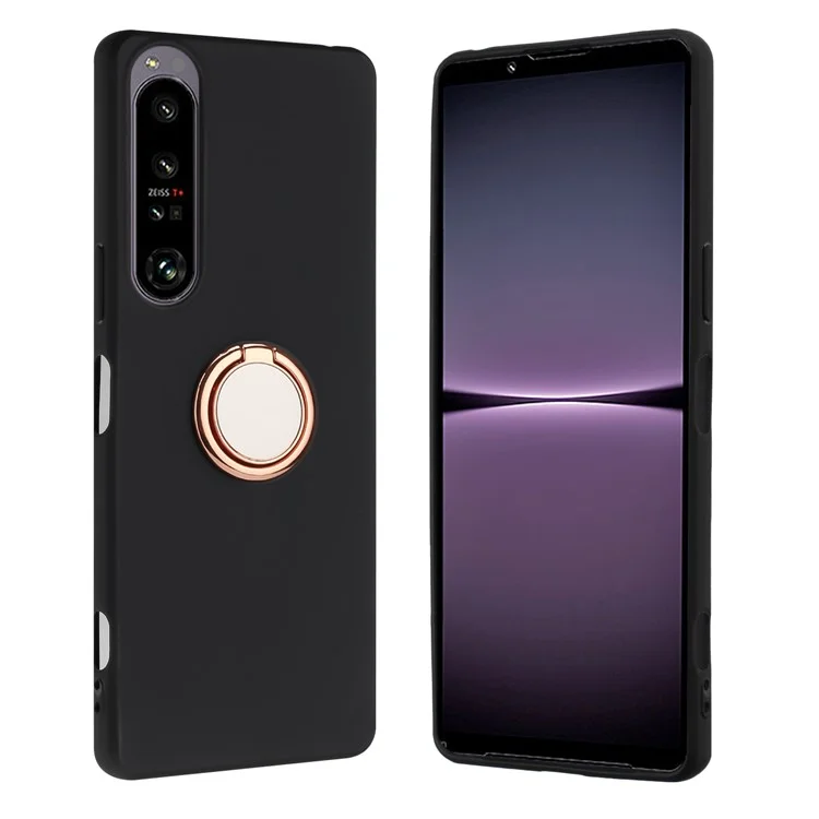 For Sony Xperia 1 VI Cell Phone Cases Matte Soft TPU Cover with Ring Holder Kickstand - Rose Gold