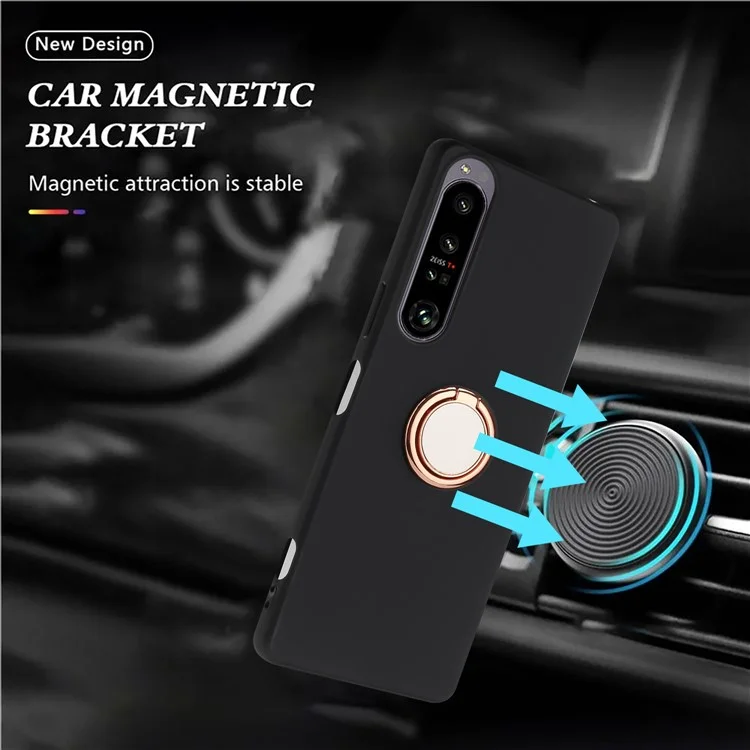 For Sony Xperia 1 VI Cell Phone Cases Matte Soft TPU Cover with Ring Holder Kickstand - Rose Gold