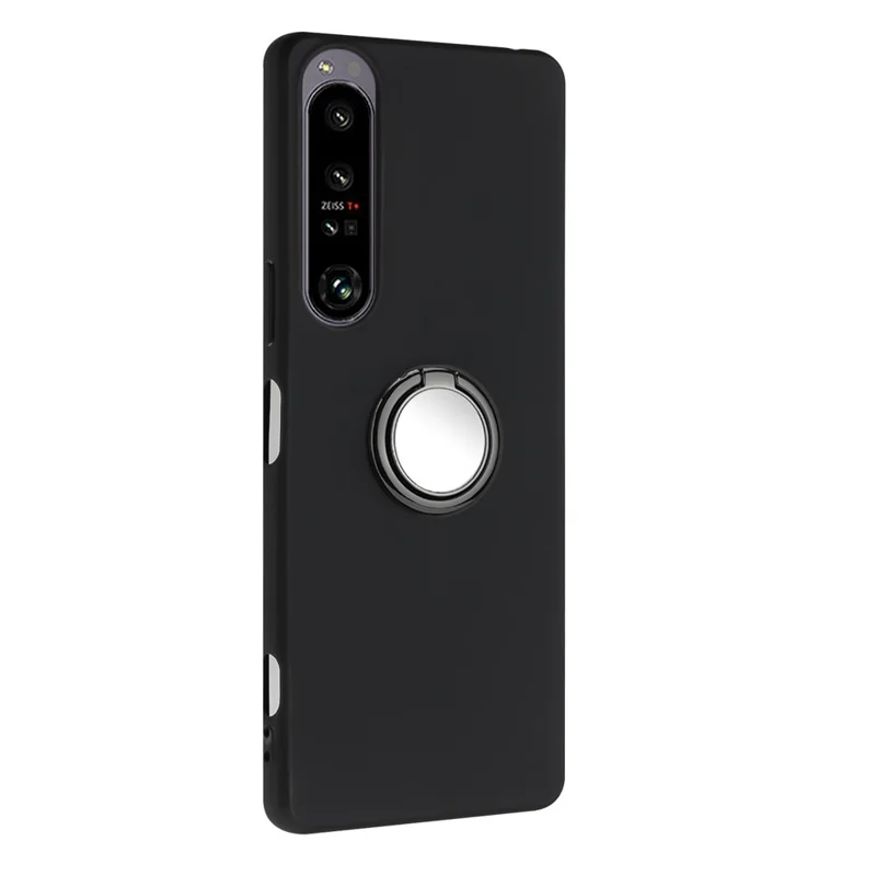 For Sony Xperia 1 VI Cell Phone Cases Matte Soft TPU Cover with Ring Holder Kickstand - Black