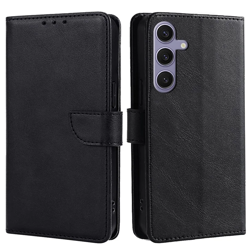 For Samsung Galaxy S24 Case Wallet Card Slots Calf Texture Leather Phone Cover - Black
