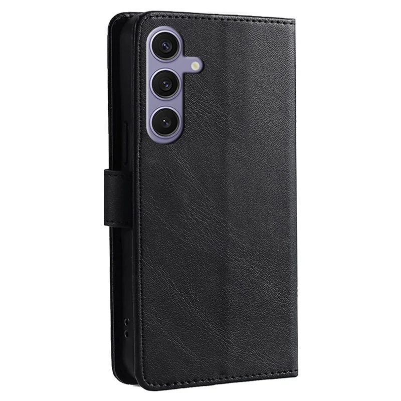 For Samsung Galaxy S24 Case Wallet Card Slots Calf Texture Leather Phone Cover - Black