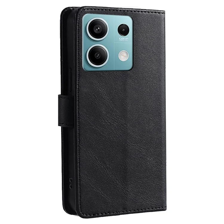 For Xiaomi Redmi Note 13 4G Case Calf Texture Leather Wallet Stand Cover Magnetic Clasp - Black