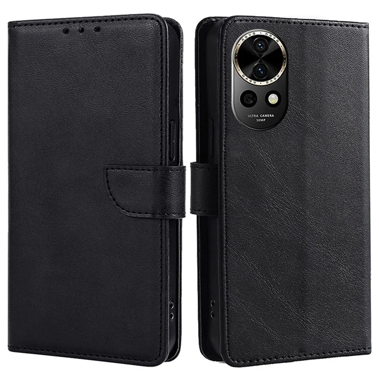 Para Huawei nova 12 5G Anti-Drop Phone Case Calf Texture PU Leather Wallet Stand Cover - Black