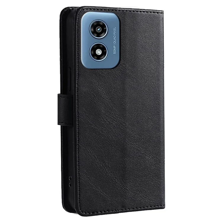 For Motorola Moto G Play (2024) 4G Wallet Stand Cover Case Calf Texture Leather Magnetic Clasp Phone Shell - Black