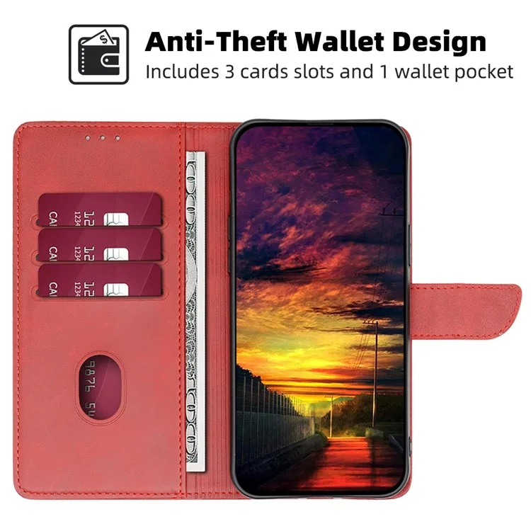 For Motorola Moto G Play (2024) 4G Wallet Stand Cover Case Calf Texture Leather Magnetic Clasp Phone Shell - Red