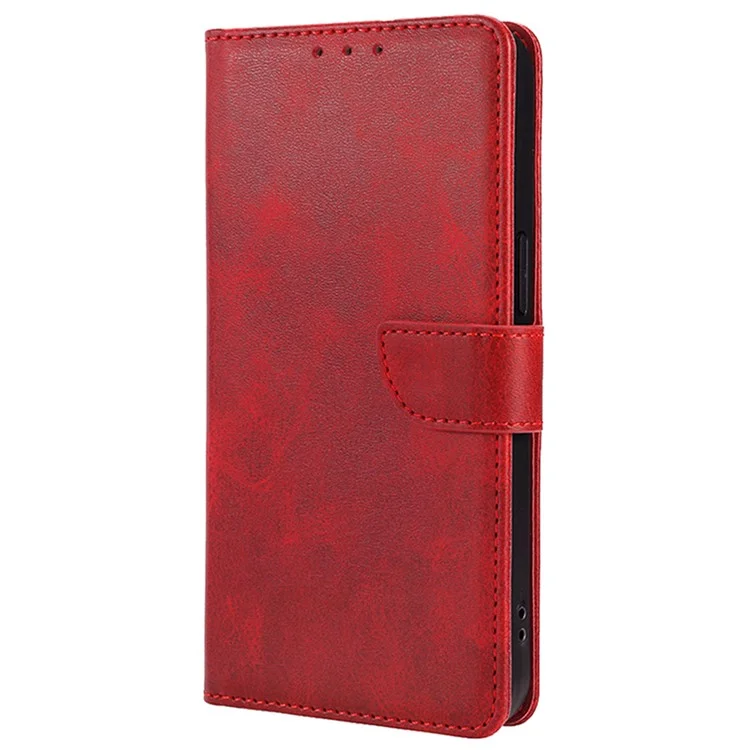 For Motorola Moto G Play (2024) 4G Wallet Stand Cover Case Calf Texture Leather Magnetic Clasp Phone Shell - Red