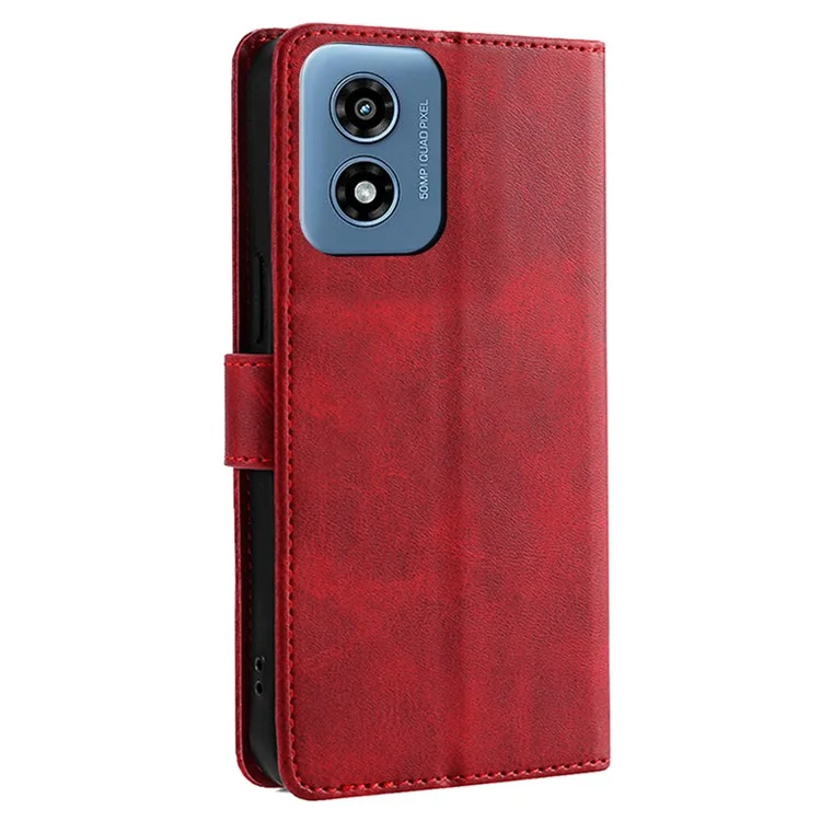 For Motorola Moto G Play (2024) 4G Wallet Stand Cover Case Calf Texture Leather Magnetic Clasp Phone Shell - Red