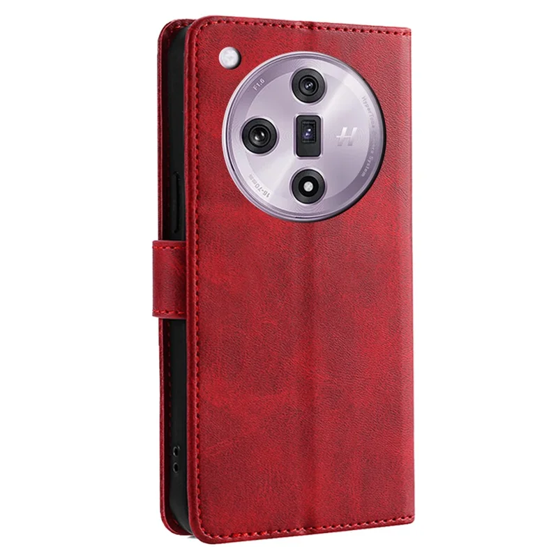 For Oppo Find X7 5G Case Calf Texture Leather Wallet Stand Cover with Magnetic Clasp - Red