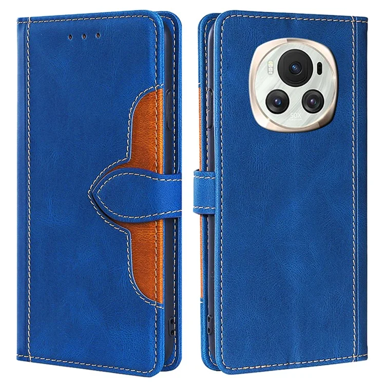For Honor Magic6 5G Case Chapeau de Paille Motif Portefeuille Anti-chute Étui Téléphone en Cuir - Bleu