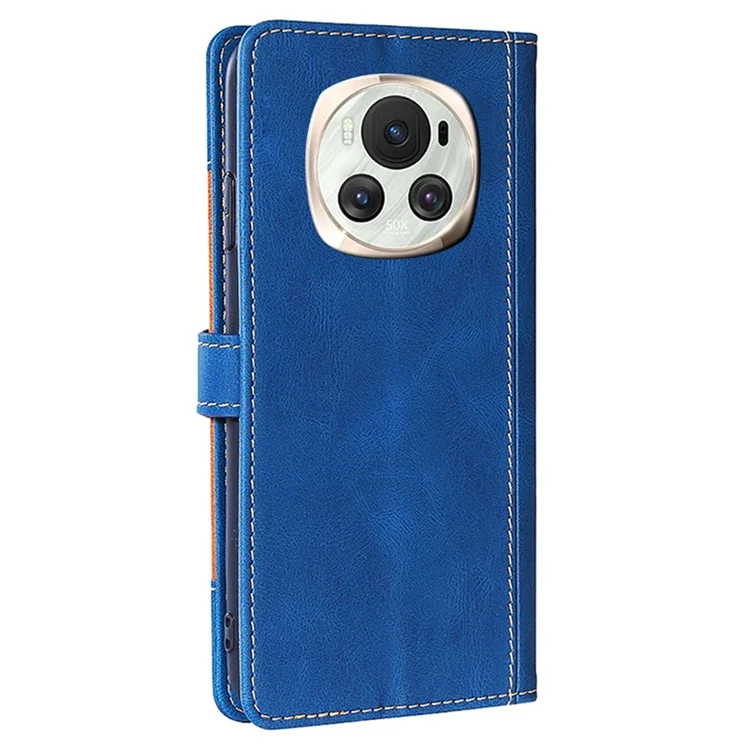 For Honor Magic6 5G Case Chapeau de Paille Motif Portefeuille Anti-chute Étui Téléphone en Cuir - Bleu