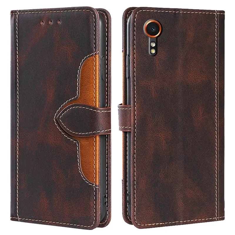 For Samsung Galaxy Xcover7 PU Leather Cover Stand Wallet Shockproof Phone Case - Brown