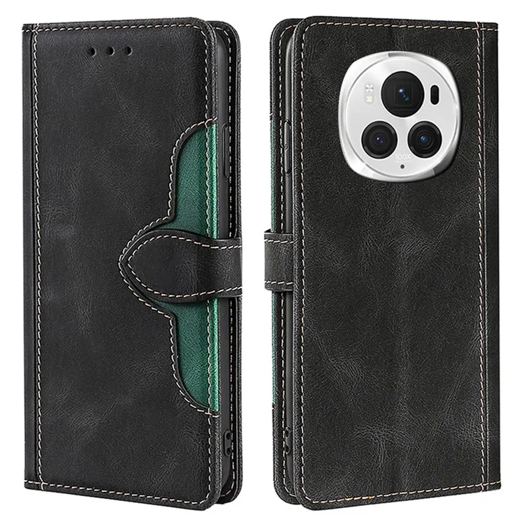 For Honor Magic6 Pro 5G Cell Phone Case Straw Hat Pattern Stand Wallet Leather Cover - Black