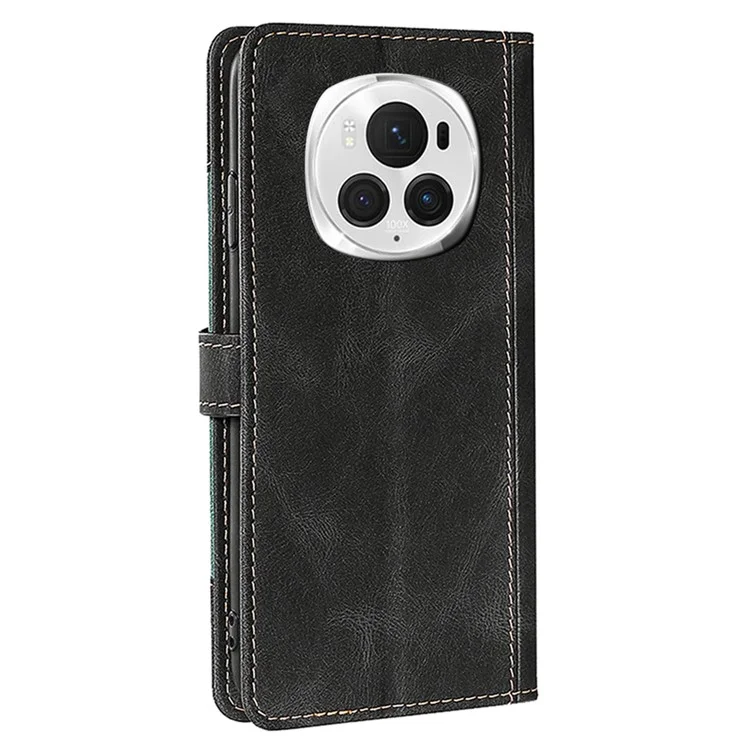 For Honor Magic6 Pro 5G Cell Phone Case Straw Hat Pattern Stand Wallet Leather Cover - Black
