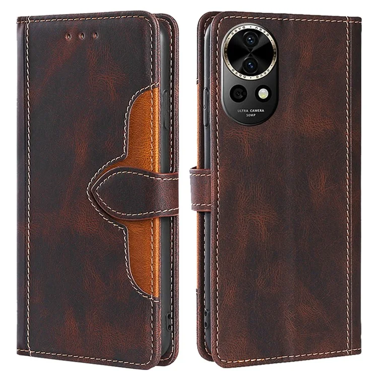 Pour Huawei nova 12 5G Étui portefeuille Motif chapeau de paille Support Étui de téléphone en cuir - Marron