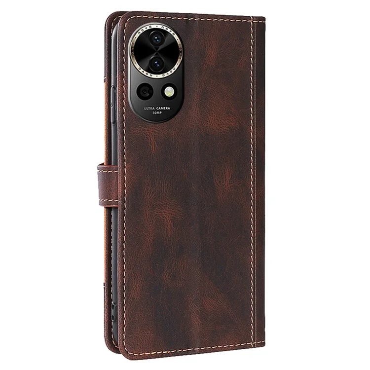 Pour Huawei nova 12 5G Étui portefeuille Motif chapeau de paille Support Étui de téléphone en cuir - Marron