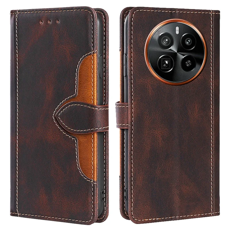 For Realme GT5 Pro 5G Phone Case Straw Hat Pattern Wallet Stand Leather Cover - Brown
