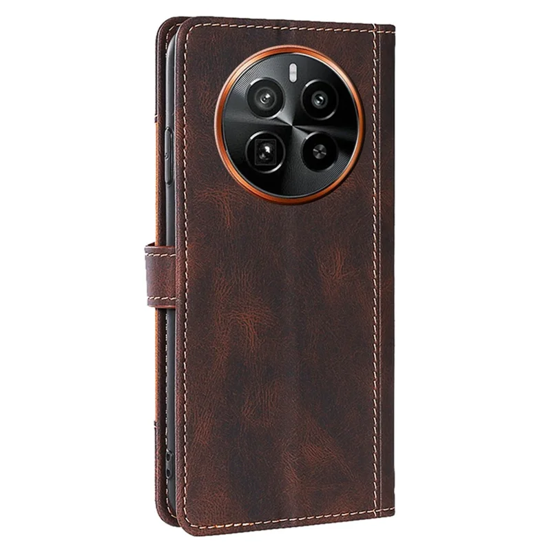 For Realme GT5 Pro 5G Phone Case Straw Hat Pattern Wallet Stand Leather Cover - Brown