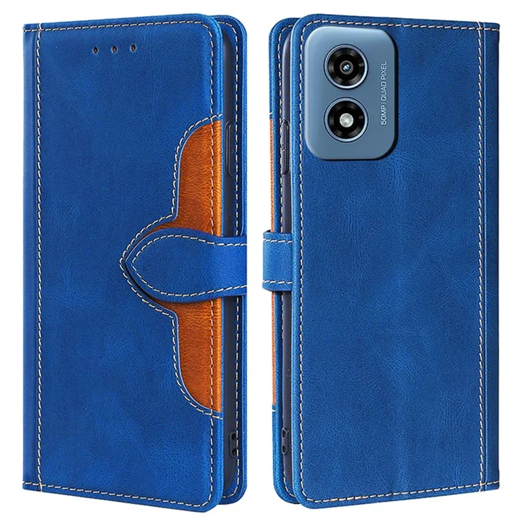 For Motorola Moto G Play (2024) 4G Case Skin-Feel Leather Wallet Stand Phone Cover - Blue