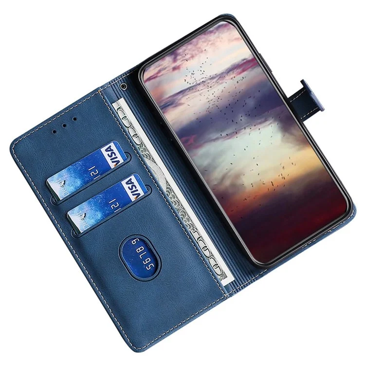 For Motorola Moto G Play (2024) 4G Case Skin-Feel Leather Wallet Stand Phone Cover - Blue