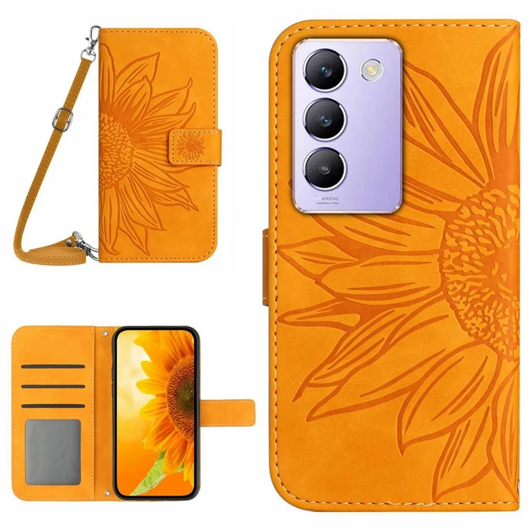 HT04 For vivo Y200e 5G / Y100 5G (Indonesia) / T3 5G (India) / V30 Lite 5G (India) Case Sunflower Pattern Wallet Crossbody Phone Cover - Yellow